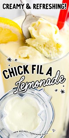 a poster advertising ice cream and refreshing for the lemonade drink, with an image of a spoon in it