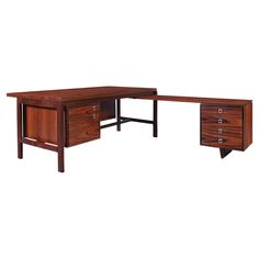 a wooden desk with two drawers on each side