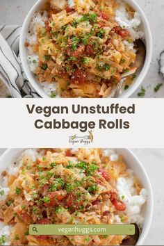 two bowls filled with vegetables and rice on top of each other