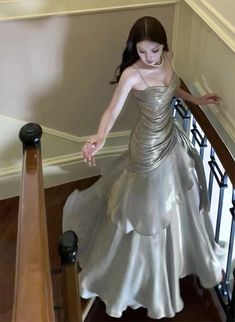 Sliver Grey Satin Straps Long Formal Gown, Cute Long Prom Dress Divine Being, Socialite Style, Ceremony Dress, Long Party Dress, Long Formal Gowns, Ceremony Dresses, Sling Dress, Party Dress Long