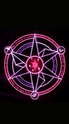 a pink and purple pentagramil with stars on it in the middle of a black background