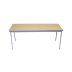 a rectangular table with two legs and a blue edge on an isolated white background photo