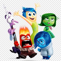 the cartoon characters from inside out with their arms in the air and one hand up