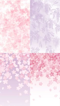 four different color variations of flowers and leaves on a white, blue, pink and purple background