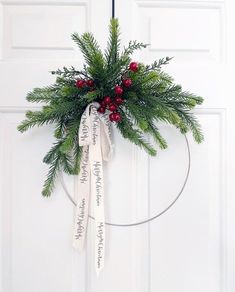 a christmas wreath hanging on the front door