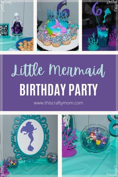 a little mermaid birthday party with blue and purple decorations