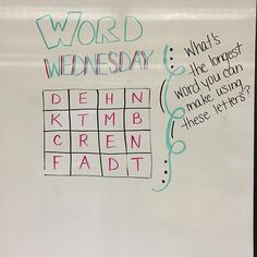 a white board with words written on it and an image of a crossword puzzle