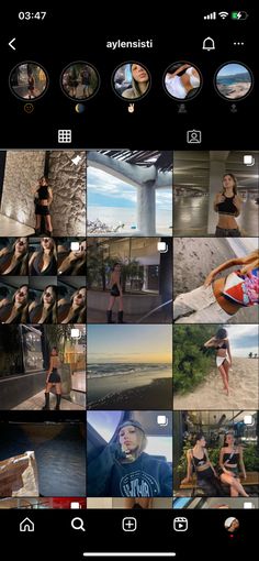 an iphone photo collage with many different pictures on the screen, including women in bikinis and men in swimsuits