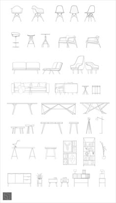 an image of various furniture sketches