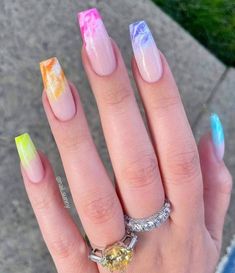 Unghie Sfumate, Fake Nails Long, Colorful Nails, Fake Nails With Glue, Ballerina Nails, Rainbow Nails, Girls Nails, Nailed It, Luxury Nails