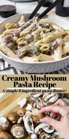 creamy mushroom pasta recipe in a skillet