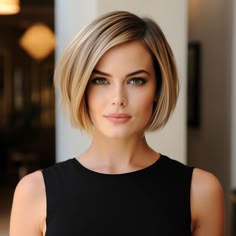 You'll love how sophisticated a short bob haircut can make you look. Don't hold back, check out all the trendy short bob haircuts and hairstyles we have for you. Chic Short Bob Haircut, No Layer Bob Haircut, Women Short Bob Hairstyles, Blond Short Bob Hairstyles, Straight Chin Length Bob Haircut, Short A Line Bob Hairstyles, Julianna Hough Hair Short Bobs, One Lenght Hairstyle Bob, Back Of Short Bob