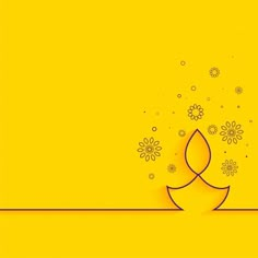 an abstract yellow background with flowers and lines