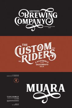 three different types of font and numbers for beer company logos, including the logo for muara