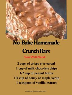 no bake homemade crunch bars recipe