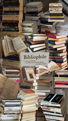 a pile of books with the words bibliophile on it in front of them