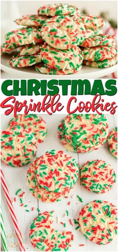 christmas sprinkle cookies on a white plate