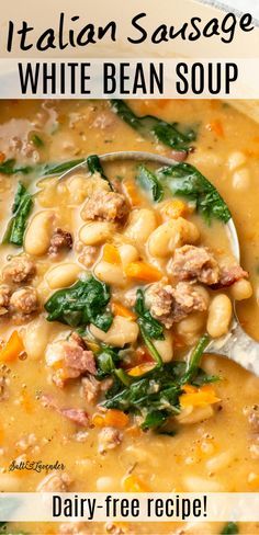 italian sausage white bean soup with spinach and carrots in a creamy broth