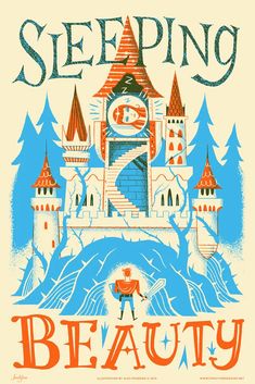 the poster for sleeping beauty shows a castle with a clock on it's face