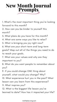 Self Awareness Worksheets, New Month Journal, New Month Journal Prompts, Month Journal Prompts, Month Journal, Connect With Yourself, Morning Journal Prompts, Mindfulness Journal Prompts, Journal Topics