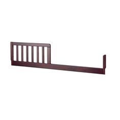 a wooden bed frame with slats on the top and bottom rail, in dark brown