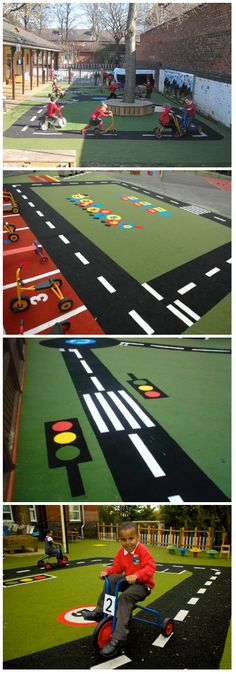 Playground Preschool, Kindergarten Playground, Preschool Playground Ideas, School Playground Ideas, School Playground Design, Outside Playground, Playground Surface, Preschool Playground, Road Kids