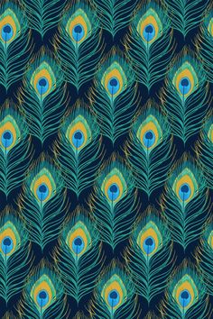 a blue and green peacock feather pattern