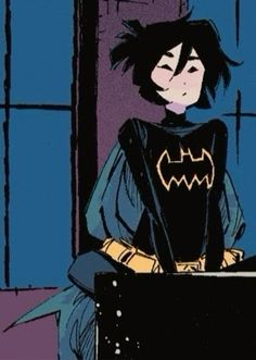 an animated image of a boy dressed up as batgirl in the dark knight comics