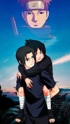 two people hugging each other in front of a sky background