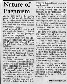 an article from the paper about nature of paganism, with text on it