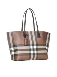 54% Polyurethane, 23% Cotton, 23% Polyamide | Burberry Women's Check Tote Bag in Dark Birch Brown Chk | SS24 Burberry Two Tone Bag, Burberry Tote Bag, Burberry Tote, Burberry Outfit, Versace Shop, Burberry Women, Personalized Accessories, Shopping Tote, Luxury Retail