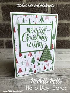 a christmas card made with the merry greetings stamp set