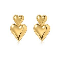 Fall in love with the Brynn Heart Earring! This stunning piece features a double heart drop design crafted from precious metal. Show your style with this unique and elegant earring– sure to turn heads! 1.3" drop 18k gold plated over stainless steel Hypoallergenic Water & tarnish resistant Geometric Jewellery, Modern Tv Wall, Engagement Gifts For Her, Heart Earring, Drop Design, Double Heart, The Grove, Drops Design, Precious Metal