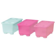 three plastic containers with lids on each side