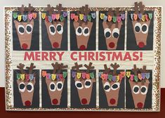 a christmas bulletin board with reindeers on it