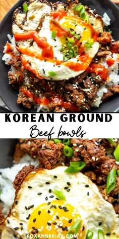 korean ground beef and eggs on top of each other