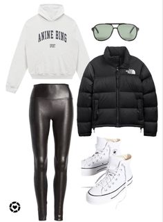 Leather Leggings Hoodie Outfit, Anine Bing Sweatshirt Outfit, Sporty Outfits Jeans, Anine Bing Sweatshirt, Cold Weather Running, 2020 Outfits, Converse Outfits, Leather Leggings Outfit, Leather Outfits