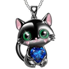 PRICES MAY VARY. Cat love pendant necklace is made of eco-friendly alloy and shiny rhinestones, not easily deform faded to wear. Strong and durable! Silver cat animal necklace length: 18.1" with 1.7" extender chain, perfect for any cat lover or to memorialize a cat who was so very loved. Colorful horseshoe necklace combined with cute cat and love heart rhinestone design , this sparkly love heart necklace is a great way to express your love for your little princess, and tell them life is magical Heart Crystal Necklace, Black Cat Necklace, Engagement Necklaces, Cartoon Heart, Cat Pendant Necklace, Cat Heart, Lovely Cat, Cat Pendant, Sterling Silver Cat