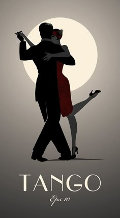 a man and woman dancing in front of a full moon with the words tango on it