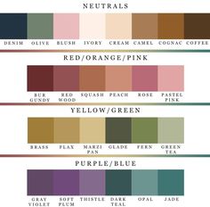 the color chart for different shades of paint