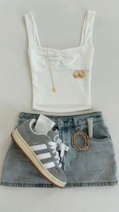 White top from Supré, denim skirt from target, shoes from city Beach, earrings from target, necklace not quite sure Target Shoes, Beach Earrings, Simple Trendy Outfits, Cute Summer Outfits, City Beach, Cute Fits, Fitness Inspo, White Top, White Tops