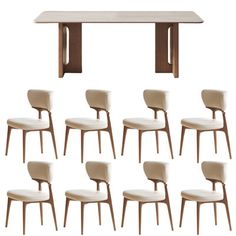 a set of eight chairs and a table