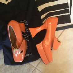 John Fluevog Orange Patent Leather Munster Style Shoes Size 12w 10m Sold Out No Longer In Production Ftts Can Provide Anotjher Box And Sleeper Bag Size 12 Heels, John Fluevog Shoes, Fluevog Shoes, John Fluevog, Color Orange, Shoes Women Heels, Patent Leather, New Color, Fashion Shoes