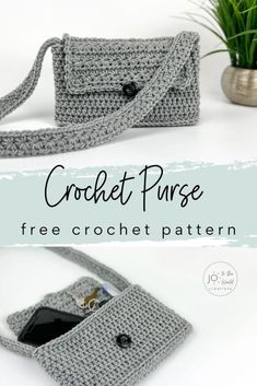 the crochet purse is made with two different types of yarn