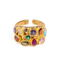 Teardrop Colorful Multi Gemstone & Gold Adjustable Statement Ring, a vibrant and trendy piece designed for fashion-forward and stylish women. This stunning ring features teardrop-shaped multi-colored gemstones set against a 24k gold-plated base, creating a dazzling array of color and light. The bold combination of gemstones adds a playful yet sophisticated touch to any outfit, making it the perfect accessory for those who love to express their unique style. With its adjustable design, this ring Color And Light, Colored Gemstones, Blue Pink Purple, Forever Jewelry, Jewelry Ring Box, Outfit Making, Men's Jewelry Rings, Watch Necklace, Polish Jewelry