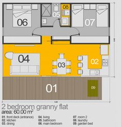 the floor plan for a bedroom granny flat