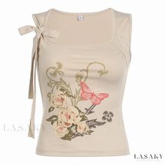 Lasaky - Stylish and Form-fitting Camisole Top with Bow Tie and Square Neckline Grunge Butterfly, Butterfly Tank Top, Lace Up Tank Top, Street Y2k, Vest Designs, Outfits Y2k, Vintage Punk, Sleeveless Vest, Retro Look