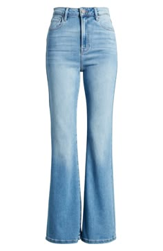 Cleanly styled for a casual-chic look, these light-wash flare jeans are made from stretchy denim with a high waist and full-length legs. 31" inseam; 11 1/2" front rise Zip fly with button closure Five-pocket style 93% cotton, 5% polyester, 2% spandex Machine wash, tumble dry Imported Flared Jeans High Waisted, Light Wash Flare Cropped Denim Jeans, Flare Light Wash Cropped Denim Jeans, Light Wash Flare Cropped Jeans, Trendy Light Wash Flare Cropped Jeans, Women’s Jeans, Cute Flare Jeans, Goth Glamour, Fit And Flare Jeans