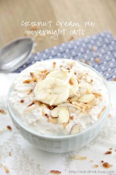 vegan coconut cream pie overnight oats in a bowl