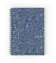 a spiral notebook with blue and white math notes on it, all over the page